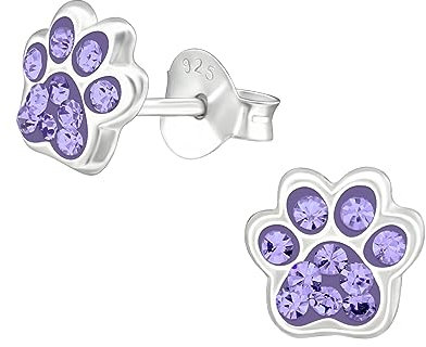 Laimons Mädchen-Ohrstecker Ohrringe Kinderschmuck Hundepfote Pfote mit Glitzer aus Sterling Silber 925 (Violett)