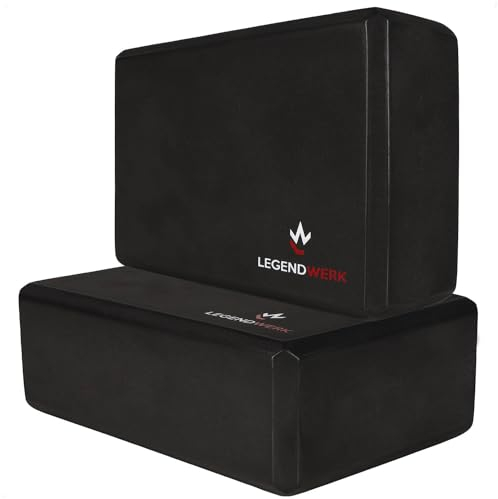 Legendwerk® 2x Yoga Block robust und rutschfest - Yogaklotz Doppelpack für Pilates, Meditation, Fitness - Yoga-Zubehör für Anfänger und Fortgeschrittene (schwarz)