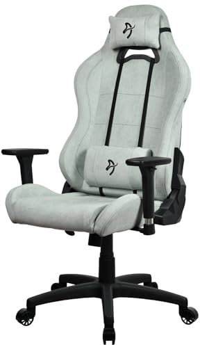 Arozzi Torretta Soft Fabric Gaming Chair, Breathable Fluid-Repellent Ergonomic Office Chair with Adjustable Height, 3D Armrest & 2 Supportive Pillows (Pearl Green)
