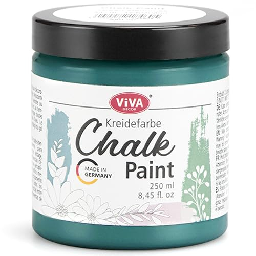 Viva Decor Chalk-Paint - Green Petrol - Grün 250ml - Kreidefarbe für Möbel, Wand und Deko, Mattes Finish, Hochpigmentiert, Ideal für Shabby Chic & Vintage Look für Holz/andere Oberflächen