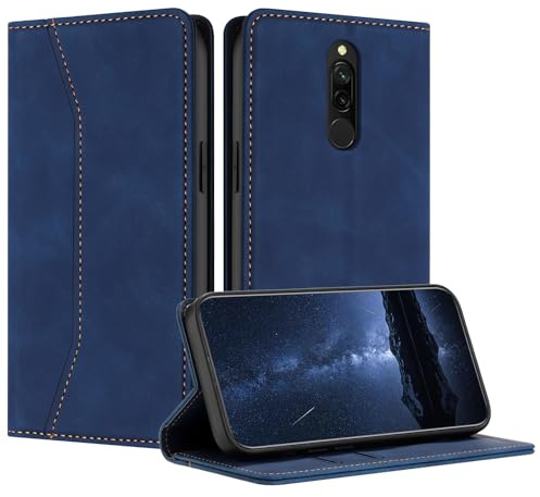 Mo-Beauty Coque Xiaomi Redmi 8, Custodia Xiaomi Redmi 8 Libro, Redmi 8 Cover, Premium Portafoglio Protezione Wallet Libro Flip Case Magnetica Supporto Custodia in PU Pelle (Blu)