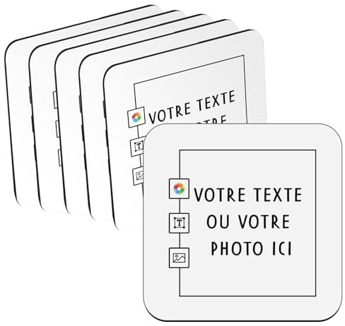sous Verre en liège - Personnalisable Personnalisé avec Votre et Image et Votre Texte - Lot de 6 (95 x 95 mm)