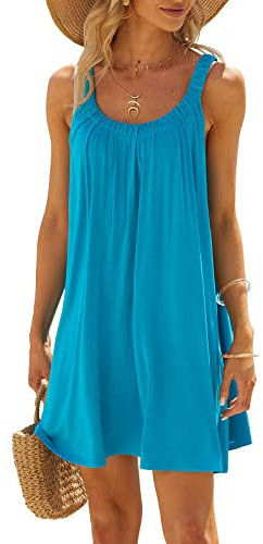 Edhomenn Beach Dress for Women Bikini Cover Up Dress Sleeveless Mini Dress Bathing Suit Swimming Dress Summer Cover Ups (01 Blue, XL)