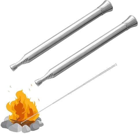 Teleskop Blasrohr, Zusammenklappbares Gebläserohr, Blasrohr Edelstahl Einziehbare, Outdoor Survival Gadget, Blasrohr aus Edelstahl für Outdoor, Wandern, Camping, Picknick, Silber, 2 Stück