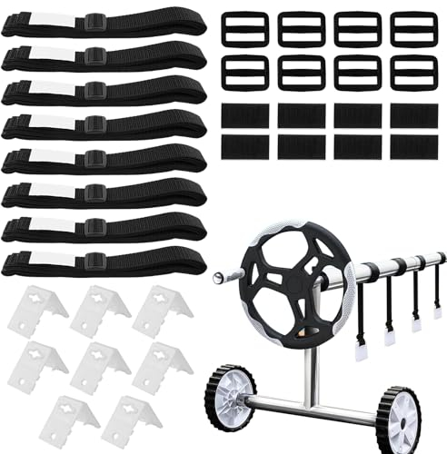 MEYAGOT Lot De 8 Kit De Fixation pour Bâche Solaire De Piscine, Rouleaux De Film Solaire pour Piscine, Rouleaux De Fixation pour Film Solaire, Kit Sangles Bobine pour Piscine Universelle dans Le Sol