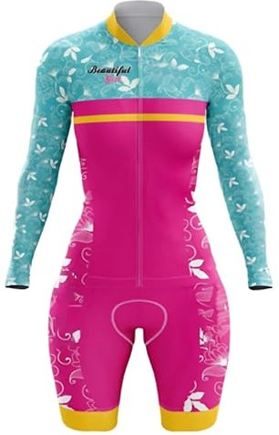 Generic Ironman Triathlon-Radanzug für Damen, mit Gel-gepolsterten Shorts, in Rosa, Blau und Schwarz, Mountainbike-Overall für Outdoor-Sport, Größe XS-3XL, 21, XL