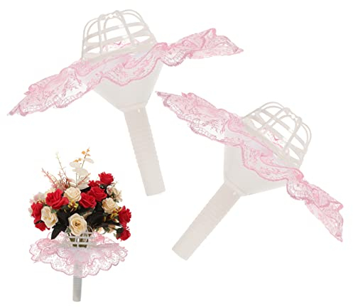 Anneome 2 Sätze Brautstrauß hochzeitsdeko orchideen plasur Hochzeitsstraußhalter Griff für einen Hochzeitsstrauß Hochzeitssträuße für die Braut Spitze handhaben Behälter Plastik Rosa