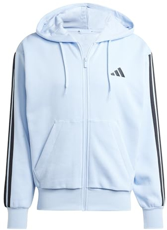 adidas Men's ESSENTIAL THREE STRIPES FLEECE ZIPPER HOODIE, glow blue/black, S