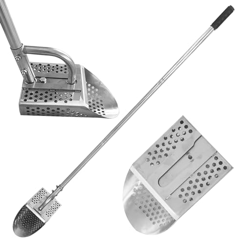 SHITOOMFE Detector de Metal Scoop de Arena, Sota de Arena para detección de Metales, Pala de detección de Metal de Acero Inoxidable con Pala de Arena de Mango Largo Desmontable con Agujeros con Forma