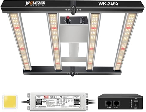 wolezek WK2400 LED Grow Lampe Vollspektrum mit 5000K Sam-sung Dioden, 240W Dimmbare Pflanzenlampe mit Daisy Chain, 60x60CM Faltbare Grow Light, Wachstumslampe für Gemüse Blume 90x90CM Abdeckung