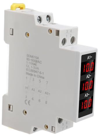 Amperometro Trifase su Guida DIN, Amperometro Ad Alta Precisione con Display Digitale a LED, con 3 Sensori, Ampio Campo di Misura, per Imprese Industriali e Minerarie
