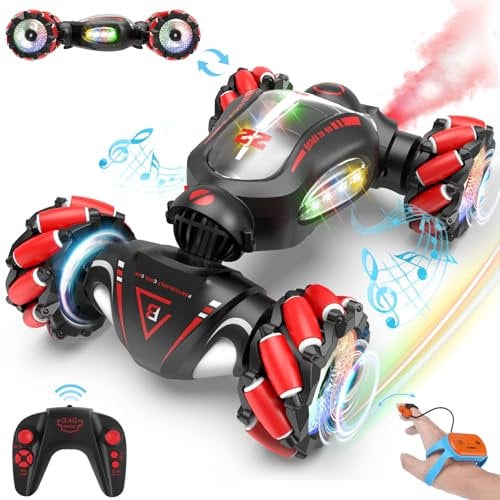 Fosgoit Ferngesteuertes Auto Spielzeug Weihnachten Geschenk Junge Kinder 6 7 8 9 10 Jahre 1:18 Ferngesteuert Auto mit Handsteuerung Fernbedienung Sprüher LED-Licht Stunt 2.4Ghz 4WD RC Drift Car