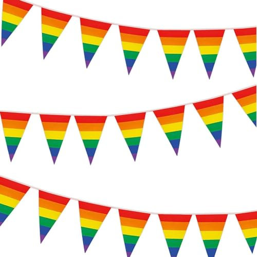 Pride Rainbow Flag, Triangle Pride Flag, Rainbow Pennant Banner, Gay Pride Parade Decorations, Colorful Stripes Triangle Flags Bunting for Party, Home, School, Bars, Restaurants, Garden Decorationn