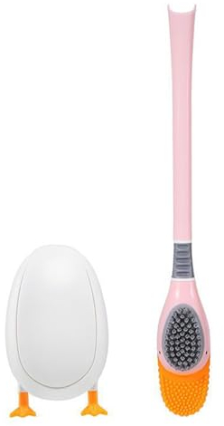 Silicone Toilet Brush with Holder, Cute Diving Duck Toilet Cleaner Brush for Bathroom (Pink)