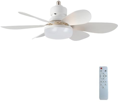 Ceiling Fans with Lights, Socket Fan Light with Remote, Screw Ceiling Fans with Lights, 6 Blades Socket Ceiling Fan, Dimmable 3 Color Temperatures, for Kids Room, Small Attic, Small Kitchen Etc
