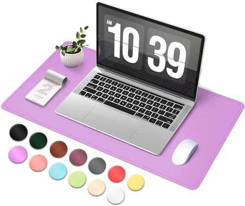 BLESWIN Suede & Leather Desk Pad, Non-Slip Computer Mat for Mouse and Keyboard, Waterproof Desktop Mat for Writing, Large for Office/Home Decor (Lilac, 60x34cm)