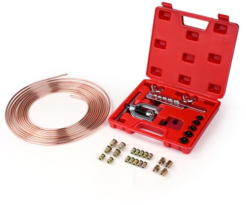 BOROCO Attrezzi Svasatura Tubi Freno, 7,6 m Ø 3/16 Kit di Torcitura per Tubo di Freno(16 Viti + 4 Connettori), Strumento di Svasatura per Tubi di Rame ed Alluminio Morbide