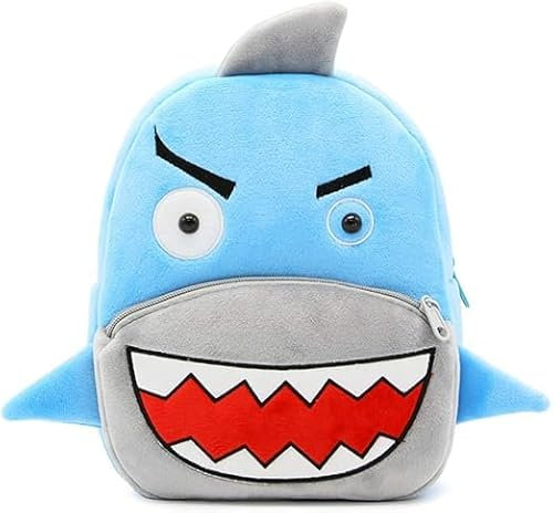 Generisch Kinder-Rucksack für Jungen und Mädchen - Kuscheliger Cartoon-Tier-Plüschrucksack, Leicht und Bequem, Belastungsreduzierung, Ideal für Kindergarten und Vorschule, 26x24x10 cm (Hai)