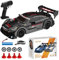 PLLYPE RC Drift Car, 1:24 ferngesteuertes Drift Auto, 2,4 GHz Mini rc Drift car mit LED-Leuchten, 30km/h Rc Auto Drift, mit 4 Reifen und 4 Straßensperren, Für Kinder(Schwarz)