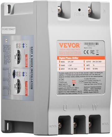 VEVOR Convertitore trifase – Convertitore monofase da 2 HP 7 A 220 V a trifase, ingresso/uscita 220 V, cambio di fase digitale per uso residenziale e commerciale leggero (un convertitore solo per un