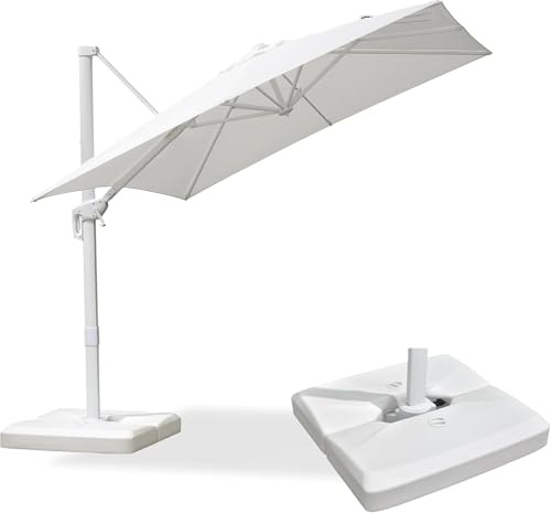 PURPLE LEAF Parasol Déporté 2,5 x 2,5 m Carré avec Pied, Parasol de Jardin Extérieur en Aluminium et Toile Résistante Aux UV, Inclinable et Rotation à 360° pour Balcon Terrasse Piscine, Blanc