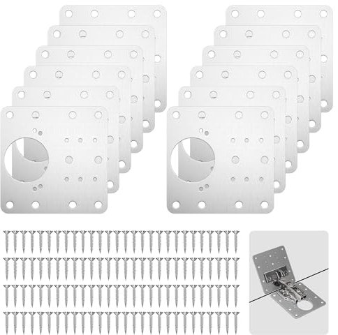 Lestiven 12 Piezas placa reparación bisagra, placas de reparación de bisagras puertas cocina, acero inoxidable placas de soportes puertas armario, con orificio y 72 tornillos, para muebles de madera