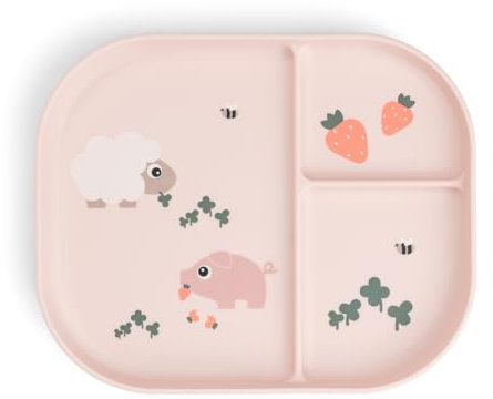Done by Deer Foodie - Plato para niños y bebés, con compartimentos, antideslizante, sin BPA, 100% polipropileno de grado alimenticio, 22 x 18 x 2 cm