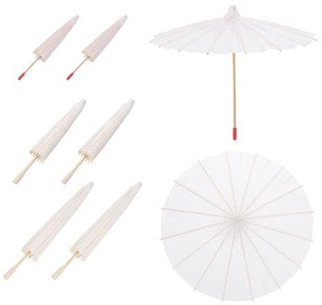 QUARKZMAN 6 Stück Papier-Schirme, 20cm/30cm/40cm Papier-Parasol-Schirm DIY Ölpapier-Mal-Schirme für Fotografie-Requisiten Party Hochzeit Dekoration, Weiß