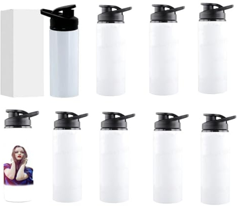 Limitronix Lot de 10 bouteilles d'eau vierges en aluminium de 750 ml avec couvercle à main, impression par transfert thermique, pour vélo, voyage, escalade, camping