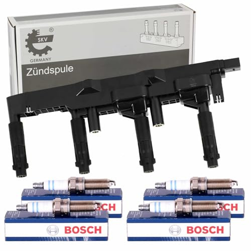 SKV Zündspule + 4x Zündkerzen | 03SKV071, 0242229799, Kompatibel mit A-Klasse (W168),Vaneo (414)