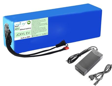 JCXYL EV Batteria al Litio da 48 Volt 48V 12Ah 15Ah 18Ah 21Ah 24Ah 27Ah 30Ah Batteria agli ioni di Litio Integrata per Kit Motore da 550W 800W 1500W con BMS e caricabatteria,T Plug,48V 12Ah