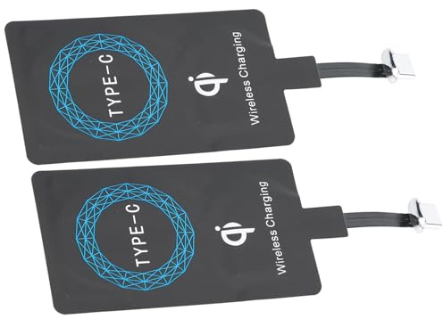 Kabelloser Typ-C-Ladeadapter, Qi-Standard-Ladeempfänger, tragbar, selbstklebendes Silikon, praktisch für Handy, 2 Stück