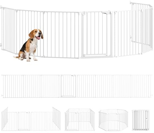 PawHut Welpenauslauf mit Tür, 8-Teilig, 61x75cm für Mittelgroße Hunde Weiß | Welpenlaufstall, Faltbar, Laufstall Baby, Doppelverriegelungssystem, Hundelaufstall, Drinnen & Draußen, für Kinder