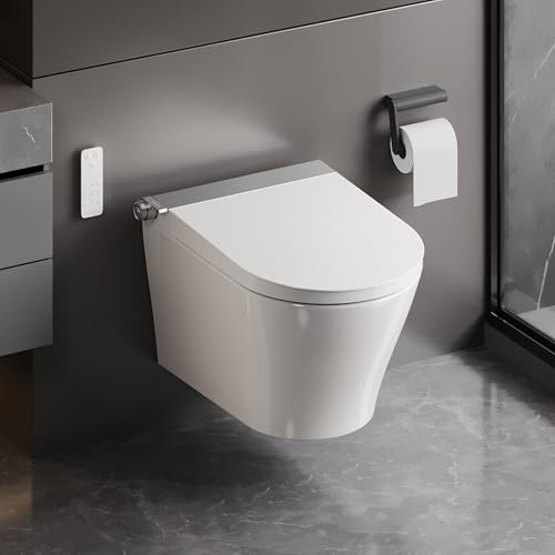 DeerValley Wall Hung Smart Toilet with Bidet & Warm Air Dryer | Electric Bidet Front & Rear Wash, Water Filtration, Dual Controls Remote & Knob, Soft-Close Lid, Night Light, Warm Air Dryer