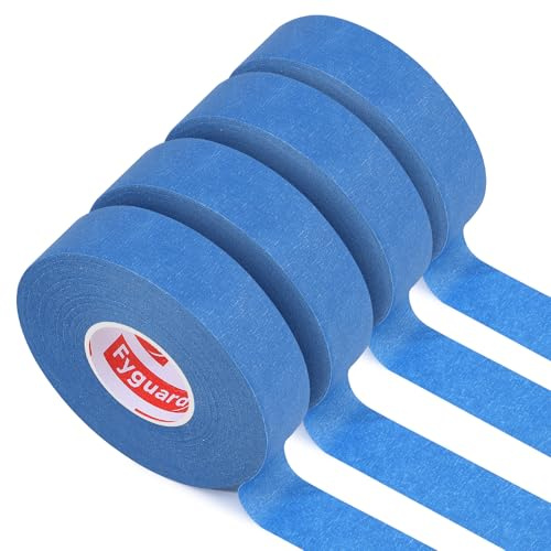 Fyguard 4 Rolls Blue Painters Tape 24mm x 50m, No-Residue Masking Tape | Crepe paper, medium tack, hand tearable, UV-resistant, clean paint lines, for walls, glass, wood and tile