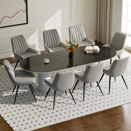 Hawthyhome Esszimmerstühle 8er Set Polsterstühle Grau | 10 cm Dicke Sitzkissen,Künstlicher Stoff; Rückenlehne,Moderne Sessel Metallbeine
