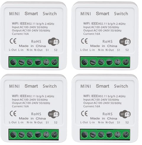 Rastapulz 4PCS WiFi Smart Switch Lichtschalter, APP-Fernbedienung, Sprachsteuerung, DIY-, Timer-Funktion, LAN-Steuerung, 2-Wege 16A