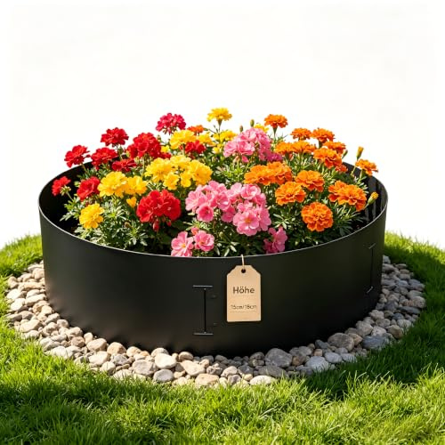 QEENTOE Verzinkter Stahl Beetrand Garten, 100cm Einzelbreite 18cm Höhe, biegbare Rasenbegrenzung für Terrasse Blumenbeet, 15 Teile Gesamtlänge 15m, Farbe Schwarz