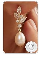 HANLI Perla Pendientes Mujer Plata de Ley 925 / Dorados Baño Oro de 14Kt Zirconia Cúbica Hipoalergenicos Minimalistas Joyas para Mujer