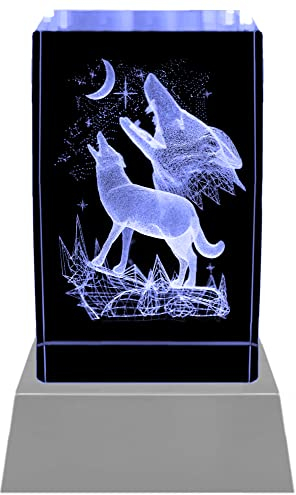 Kaltner Präsente Stimmungslicht - Ein ganz besonderes Geschenk: LED Kerze/Kristall Glasblock / 3D-Laser-Gravur/Wolfsfiguren-Modell, Wolf-Ornamente, Wolfskulptur, 3D Wolf Nachtlicht