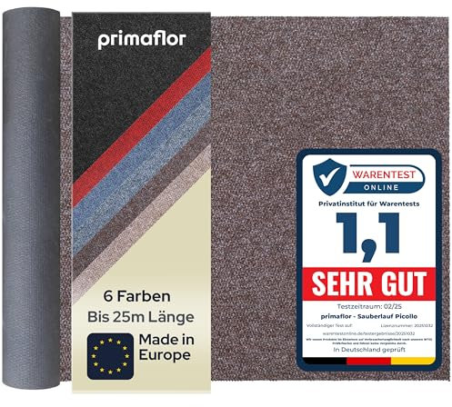 Primaflor Sauberlauf - PICOLLO, Braun, 1,00m x 10,00m, Rutschfester Schmutzfangläufer Meterware, Robuster Küchenläufer nach Maß, Zuschneidbarer Teppichläufer, Eingangsmatte für Flur und Windfang