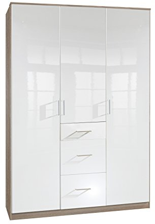 Wimex Kleiderschrank/ Drehtürenschrank Clack, (B/H/T) 135 x 198 x 58 cm, Weiß/ Absetzung Eiche Sägerau