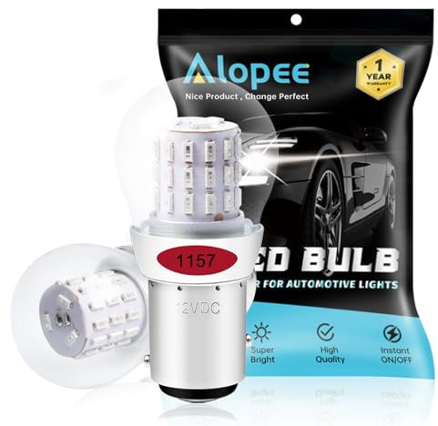 Alopee Lampadina LED P21/5W Rosso - Confezione da 2 Luce di Coda e Freno BAY15D 1157 2057 7528, 39SMD Alta Luminosità 12-15V DC, Ricambio per Lampada Alogena