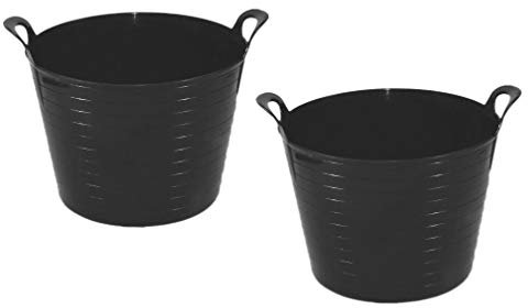 Easy Shopping 2 x 26 Litre Flexi Tub Garden Home Flexible Colour Rubber Storage Container Bucket Polyethylene Flex Tub- MADE IN U.K. (Black)