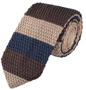 WANYING Herren 7cm Schmale Strickkrawatte Gestrickte Narrow Krawatte Retro Sporty Casual Büro Basic für Gentleman - Khaki Dunkelblau Braun