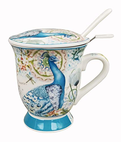 Keramik Teetasse mit Deckel + Sieb für Losen Tee mit Asiatischem Motiv (Drachenflug, 511) Japanische Chinesische Tasse Für Teeliebhaber, Porzellan Kaffee Geschenk Set Asien Asia Becher Haferl