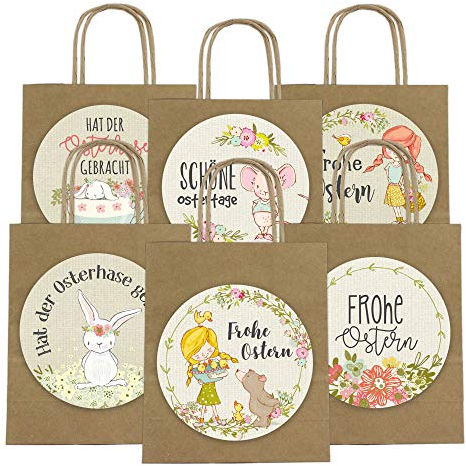 Papierdrachen XXL Geschenktüten für Kinder zu Ostern - Osterdeko - Kreatives Osternest mit 6 Papiertüten und XXL Aufklebern (14cm) - Design 61