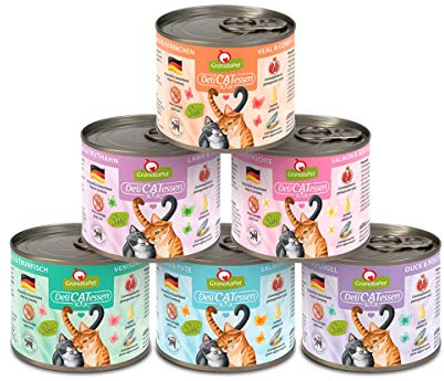 GranataPet DeliCatessen Multipack 1, Nassfutter für Katzen im Probierpaket, Alleinfuttermittel ohne Getreide, Katzenfutter mit hohem Fleischanteil & hochwertigen Ölen, 6 x 200 g