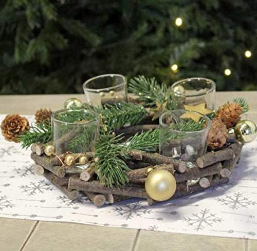 Adventskranz mit 4 Cups Gold, Weihnachtsdeko