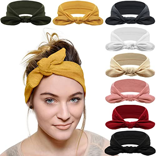 DRESHOW 8 Stück Damen Stirnband Kopfband Haarband Turban Elastische Kopf Wickeln Niedlich Haarschmuck für Mädchen